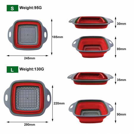 Sita pliabila din silicon, strecuratoare pentru legume si fructe, Rosu [4]