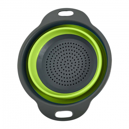 Sita pliabila din silicon, strecuratoare rotunda, cu manere, Verde [5]