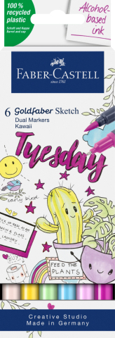Birotică și Papetărie - Sketch marker 2 capete set 6 kawaii goldfaber faber-castell