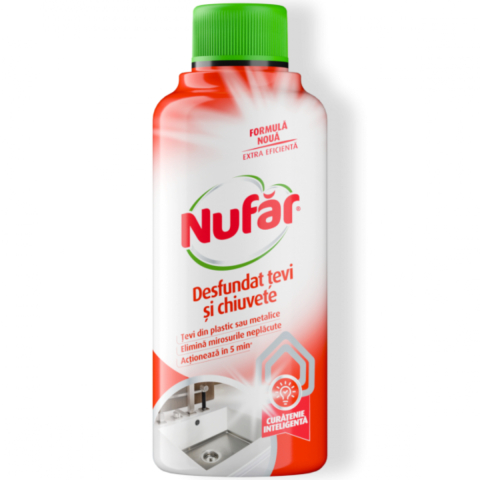 Detergenti si Curatenie - Solutie desfundat tevi si chiuvete, pentru baie si bucatarie Nufar, 375 ml
