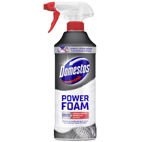 Detergenti si Curatenie - Solutie spuma de curatare impotriva calcarului toaleta si baie, DOMESTOS POWER FOAM, 435 ml