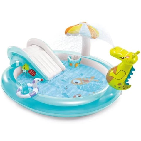 Jucării și Jocuri pentru copii - Spatiu de Joaca Gonflabil pentru copii, Crocodil cu Tobogan si Jet de Apa, Capacitate 160 Litri