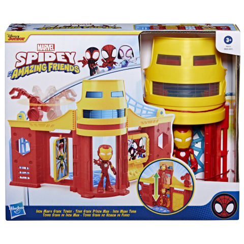 Jucării și Jocuri pentru copii - Spidey si prietenii extraordinari scena de joaca turnul lui iron man  si figurina iron man 10cm