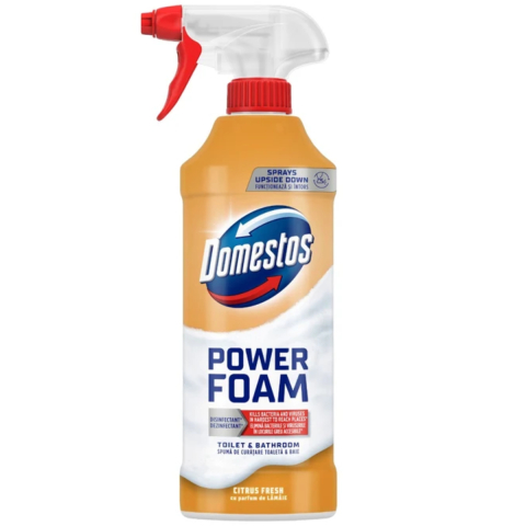 Dezinfectant toaleta - Solutie de curatare baie DOMESTOS Power Foam Spray, Citrus Fresh, 435 ml, Spuma de curatare