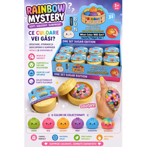 Squishy Dumpling, Jucarie Antistres cu Bile Gel Colorate, 5 cm, Rainbow Mystery, Surpriza Colorata [1]