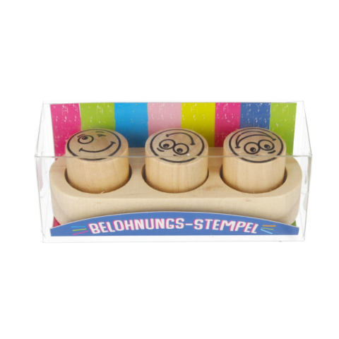 Ștampile, Tușiere, Embosare - Stampile din lemn, emoji, Trendhaus CH27864 set 3 bucati + suport
