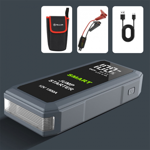 Starter auto portabil Tellur, 12V, 1500A, baterie externă, 16800mAh, lanternă, gri [13]