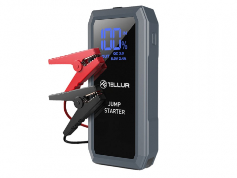 Periferice IT - Starter auto portabil Tellur, 12V, 1500A, baterie externă, 16800mAh, lanternă, gri