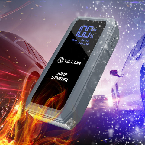 Starter auto portabil Tellur, 12V, 1500A, baterie externă, 16800mAh, lanternă, gri [3]