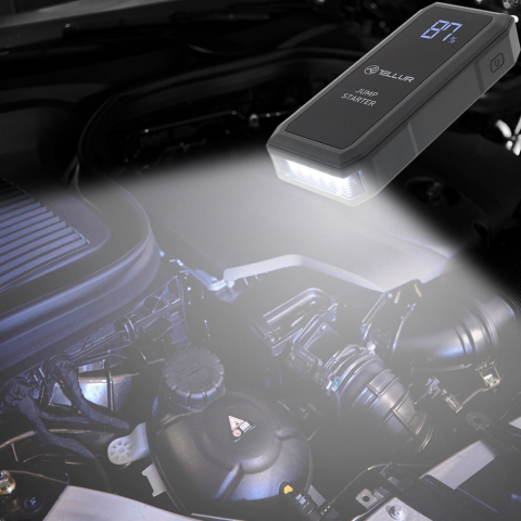 Starter auto portabil Tellur, 12V, 1500A, baterie externă, 16800mAh, lanternă, gri [2]