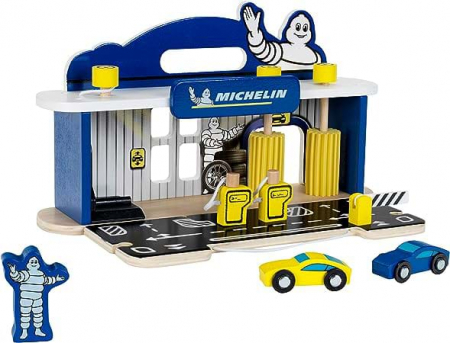 Garaj, Parcare, Rampe, Piste și Circuite - Jucarie, Statie service, atelier reparatii masini cu spalatorie din lemn, Michelin