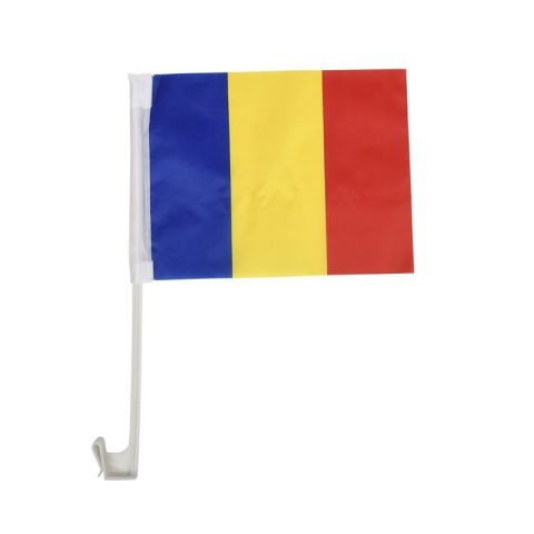 Cadouri Jucării Copii Grădiniță - Steag Romania 20x30cm, cu tiv si suport plastic pentru masina, CNX