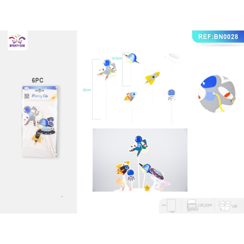 Accesorii pentru petrecere - Stegulete aniversare PartyGo, imprimeu spatial, BN0028, set 6 buc