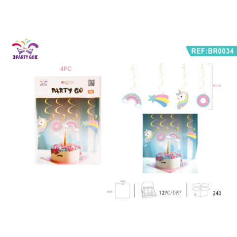 Accesorii pentru petrecere - Stegulete aniversare PartyGo, imprimeu unicorn, BR0034, set 4 buc