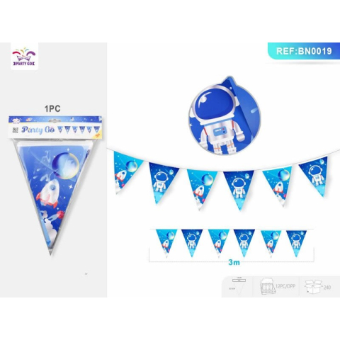 Bannere si ghirlande decorative - Stegulete petrecere PartyGo triunghi, 3m, imprimeu spatial, BN0019