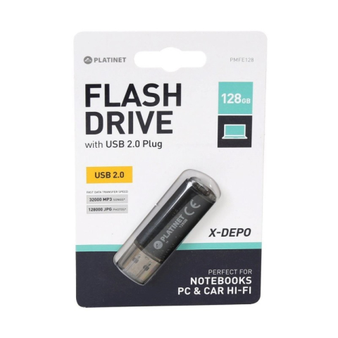 Periferice IT - Stick memorie 128GB Platinet PMFE128 41590, USB 2.0, carcasa aluminiu, negru
