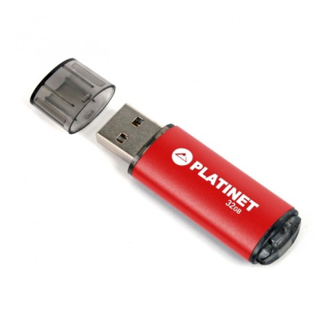 Periferice IT - Stick memorie 32GB Platinet PMFE32, USB 2.0, carcasa aluminiu, rosu