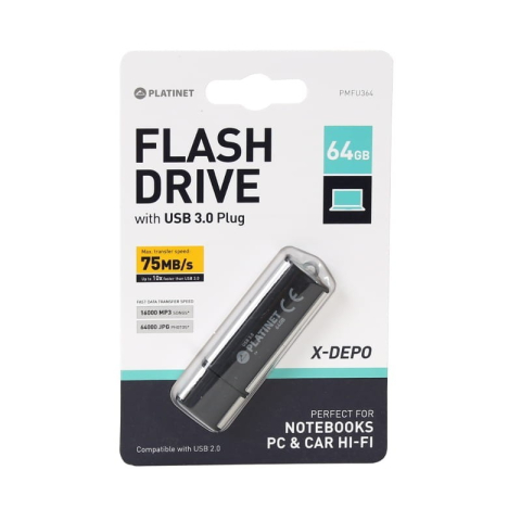 Stick memorie 64GB Platinet PMFU364 41589, USB 3.0, 75MB/s, negru [1]