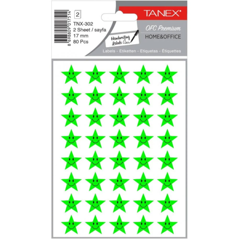 Rechizite Școlare - Sticker smiley stars verzi 80/set tnx-302 tanex