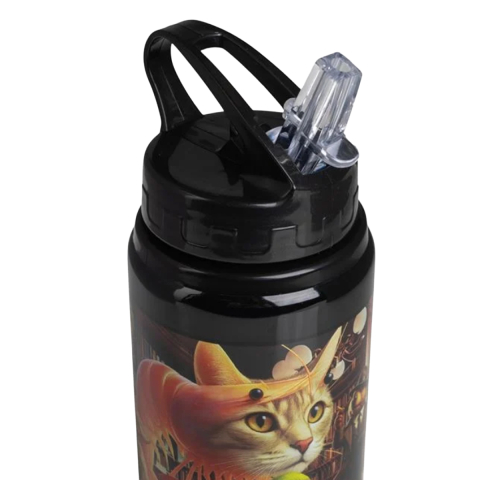 Sticla de Apa pentru Baieti, Brainrot, cu Pai Flip Top si Inel, din Aluminiu,  Negru, 500ml [2]