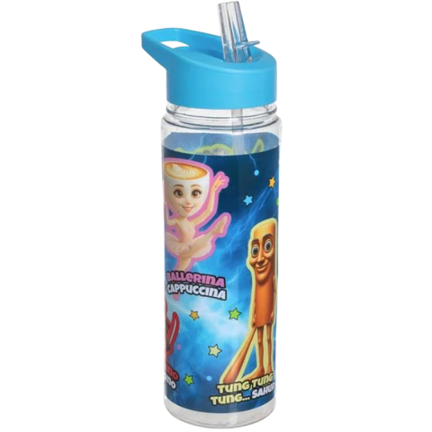 Rechizite Școlare - Sticla de Apa pentru copii, Brainrot cu Pai Flip Top, 650ml