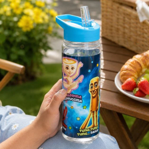 Sticla de Apa pentru copii, Brainrot cu Pai Flip Top, 650ml [1]