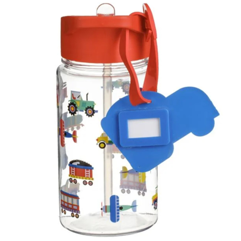 Sticla de Apa pentru copii, Fara BPA, cu Pai Flip Top Maner, model Vehicule, 400ml [2]
