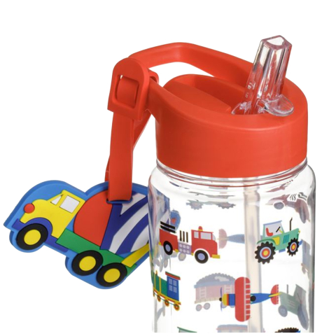Sticla de Apa pentru copii, Fara BPA, cu Pai Flip Top Maner, model Vehicule, 400ml [1]