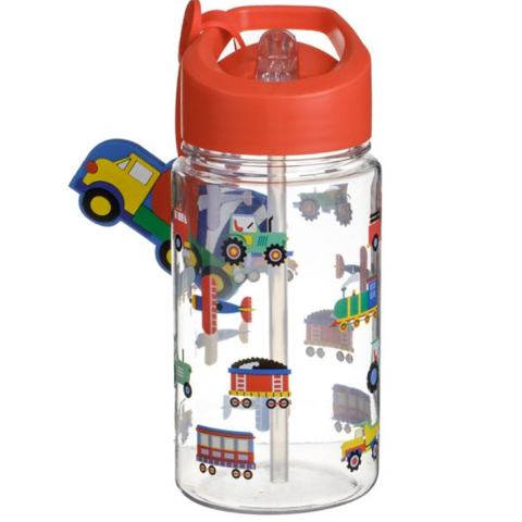 Rechizite Școlare - Sticla de Apa pentru copii, Fara BPA, cu Pai Flip Top Maner, model Vehicule, 400ml