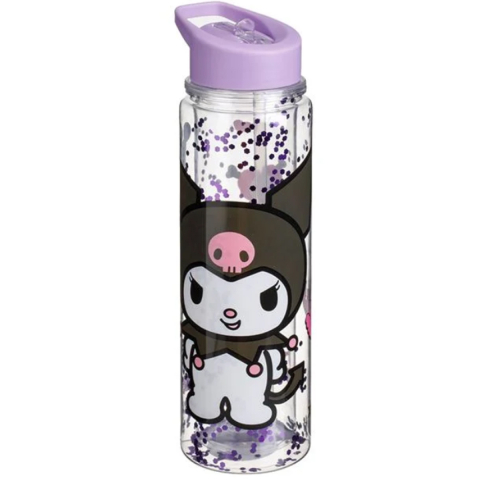 Caserole Copii, Lunch Box si Sticle de Apa pentru Scoala - Sticla de Apa pentru Copii, Kuromi, cu Pai Flip Top si Sclipici Mov, Fara BPA, 500ml