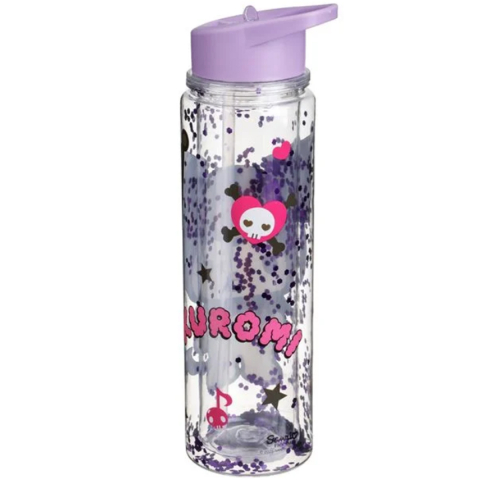 Sticla de Apa pentru Copii, Kuromi, cu Pai Flip Top si Sclipici Mov, Fara BPA, 500ml [2]
