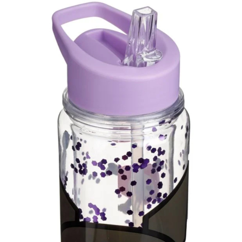 Sticla de Apa pentru Copii, Kuromi, cu Pai Flip Top si Sclipici Mov, Fara BPA, 500ml [1]