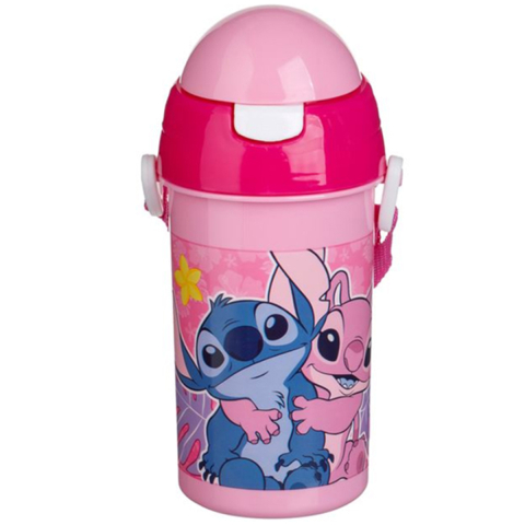 Sticla de Apa pentru Fete, Angel & Stitch, Pop-Up cu Curea Fucsia, 500ml [2]
