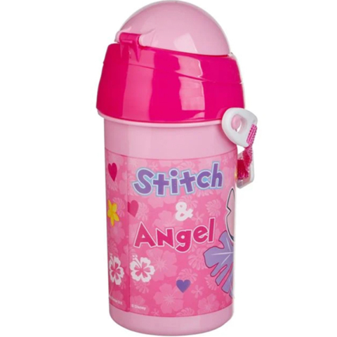 Sticla de Apa pentru Fete, Angel & Stitch, Pop-Up cu Curea Fucsia, 500ml [1]