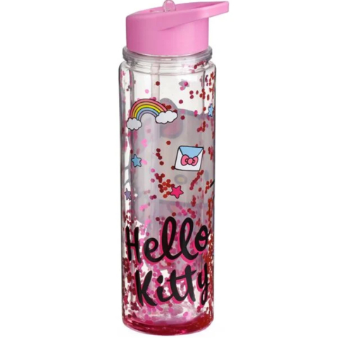 Sticla de Apa pentru Fete, model Hello Kitty, cu Pai Flip Top si Sclipici, 500ml [2]