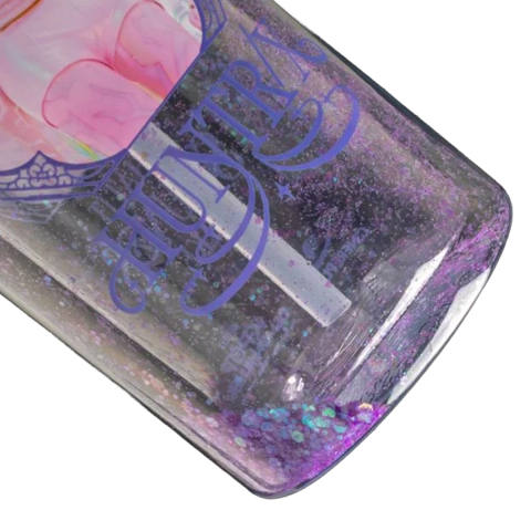 Sticla de Apa pentru fete, model K-POP, Transparent Lila cu Pai Flip Top si Confetti, 600ml [2]