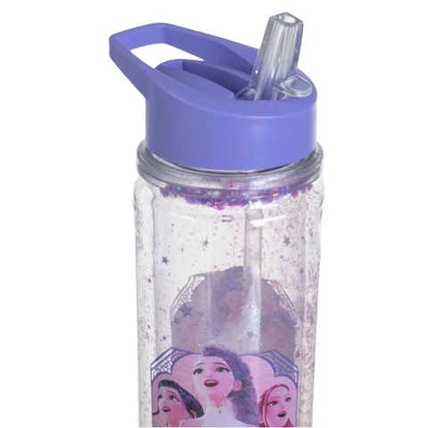 Sticla de Apa pentru fete, model K-POP, Transparent Lila cu Pai Flip Top si Confetti, 600ml [3]