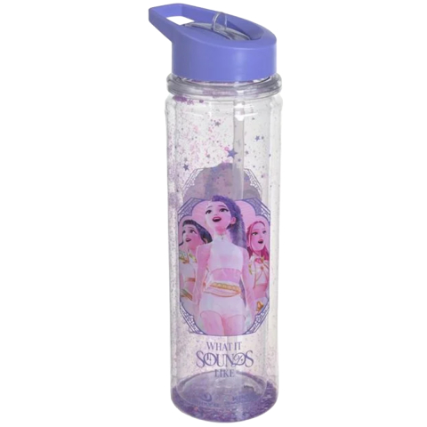 Sticla de Apa pentru fete, model K-POP, Transparent Lila cu Pai Flip Top si Confetti, 600ml [1]
