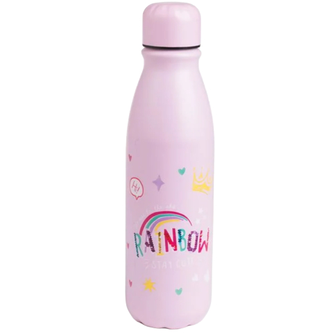 Rechizite Școlare - Sticla de Apa pentru fete, model Unicorn si Curcubeu, Capac Filet, Roz, 600ml