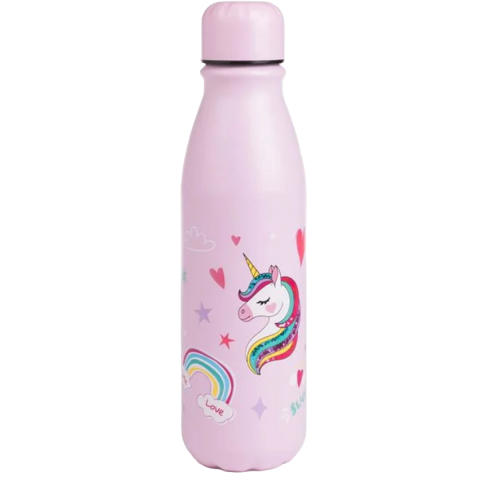 Sticla de Apa pentru fete, model Unicorn si Curcubeu, Capac Filet, Roz, 600ml [1]