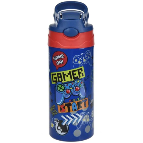 Sticla de apa, termos pentru Copii, model Gamer, din Otel Inoxidabil, Albastru, 500ml [1]