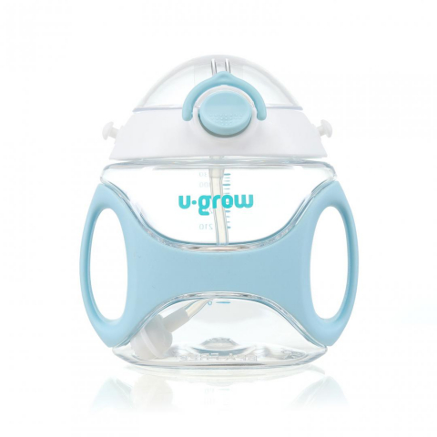 Cani, pahare bebe - Sticla tritan cu pai si curea, blue