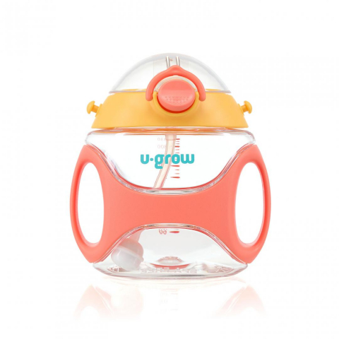 Cani, pahare bebe - Sticla tritan cu pai si curea,orange