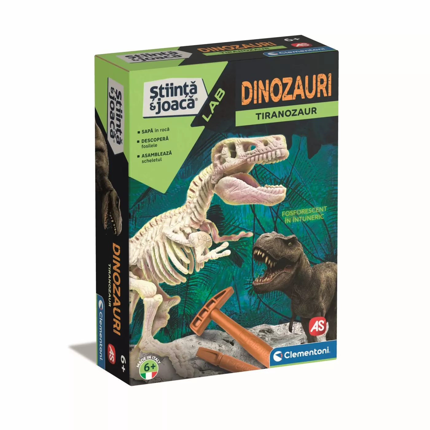 Jucării STEM, Știință şi Experimente - Descopera Dinozaurul T-Rex Fluo, Stiinta si joaca, 6 ani+, Clementoni, varsta de la 6 ani la 10 ani
