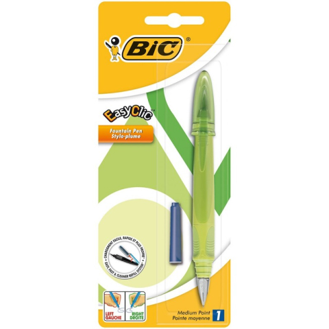 Rechizite Școlare - Stilou Bic EasyClic, varf M, alimentare rezerve, grip cauciucat, blister (+1 rezerva), diverse culori