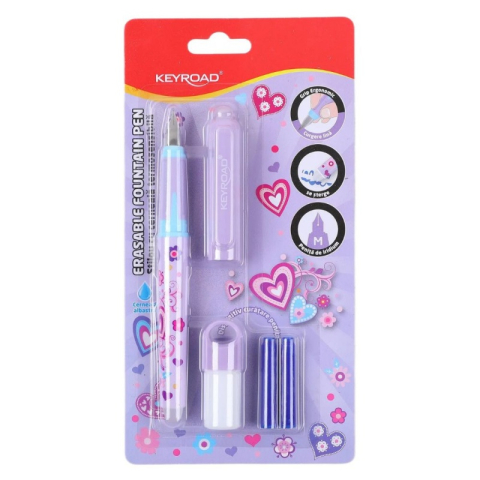 Stilouri pentru Copii si Scoala - Stilou cerneala termosensibila KEYROAD KR990204, 2 rezerve si dispozitv curatare penita, model fete