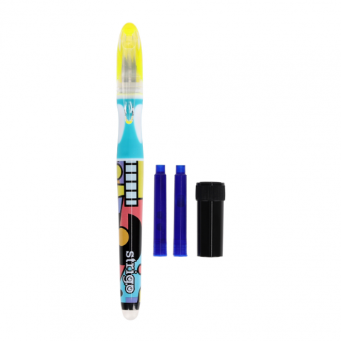 Rechizite Școlare - Stilou cerneala termosensibila Strigo Pop Art SSC471, 2 rezerve si dispozitv curatare penita