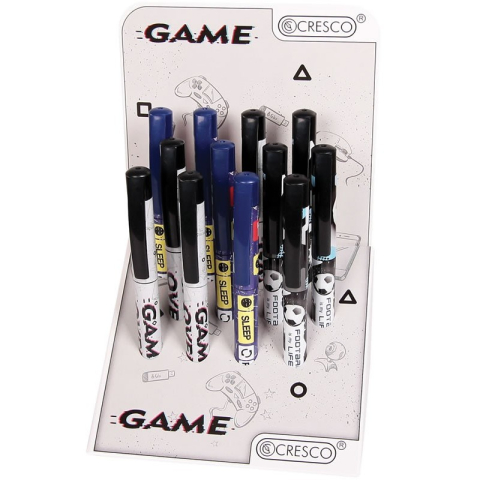 Rechizite Școlare - Stilou Cresco Game 280030-B, penita iridium, alimentare rezerve, corp plastic diverse culori