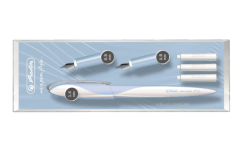 Stilouri pentru Copii si Scoala - Stilou My Pen Herlitz Style caligrafie + 3 penițe albastru deschis cutie elegantă din plastic