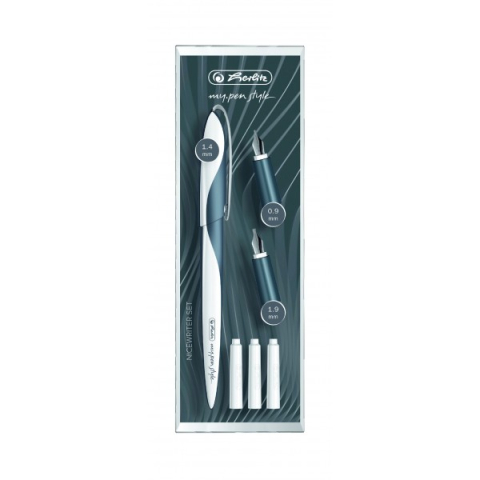 Stilouri pentru Copii si Scoala - Stilou My Pen Herlitz Style caligrafie + 3 penițe motiv Dark Shale cutie elegantă din plastic